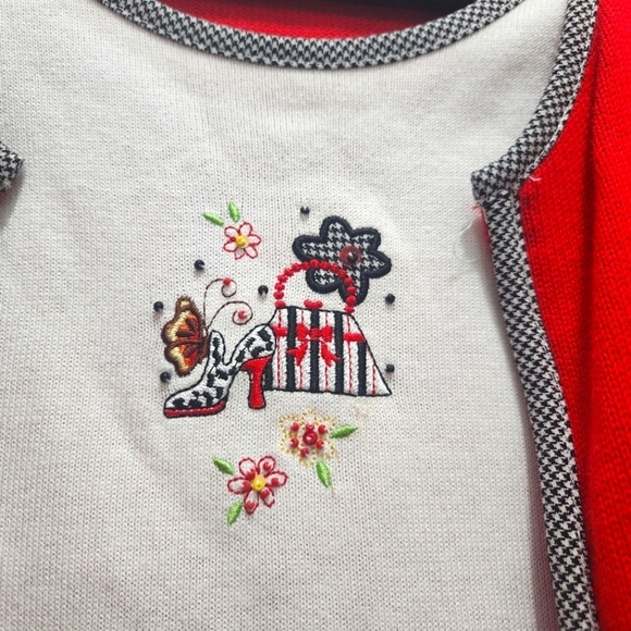 Alfred Dunner 2 in 1 Attached Sweater Zip Cardigan Red Size M Embroidered Spring - Picture 3 of 6